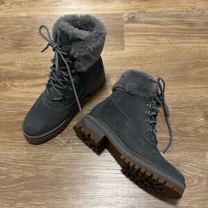 Timberland Gray Courmayeur Valley Fur Cuff Lace Up Boots